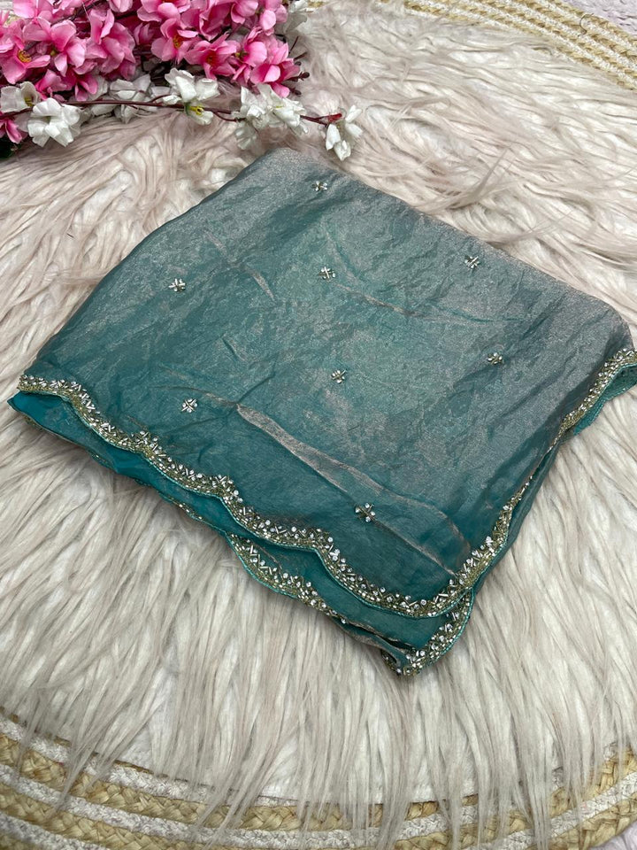 Eyes of Elegance Fandy Satin Silk Saree with Cutdana Work