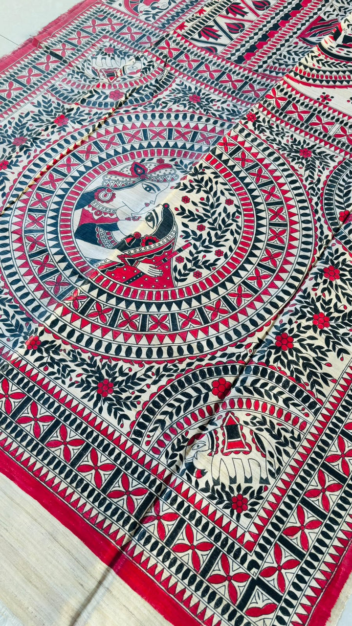Mithila Parampara Pure Ghicha Tussar Silk Saree