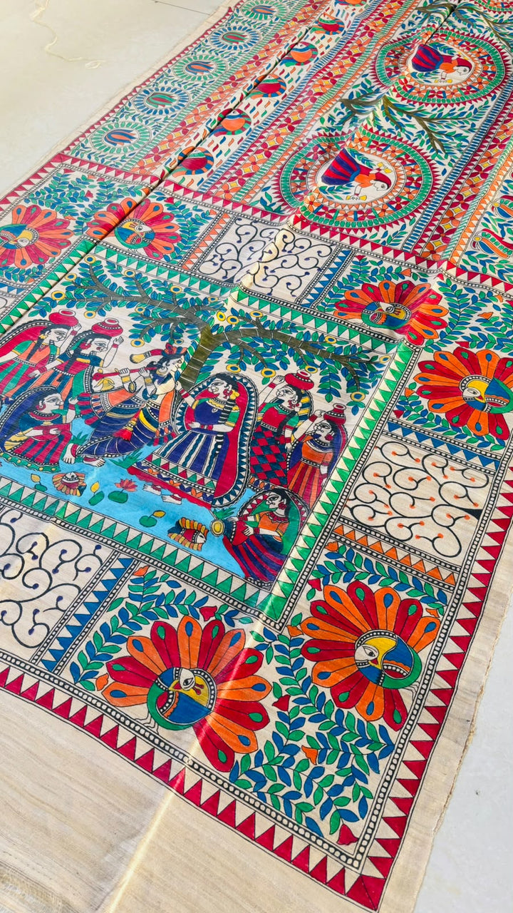 Mithila Parampara Pure Ghicha Tussar Silk Saree