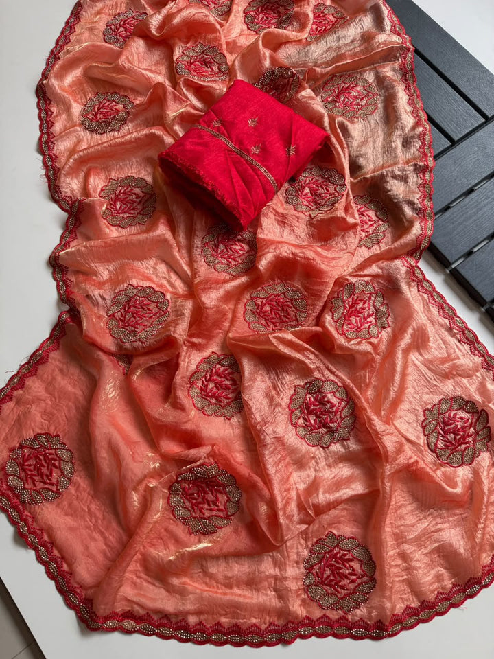 Blush Rose Satin Silk Saree