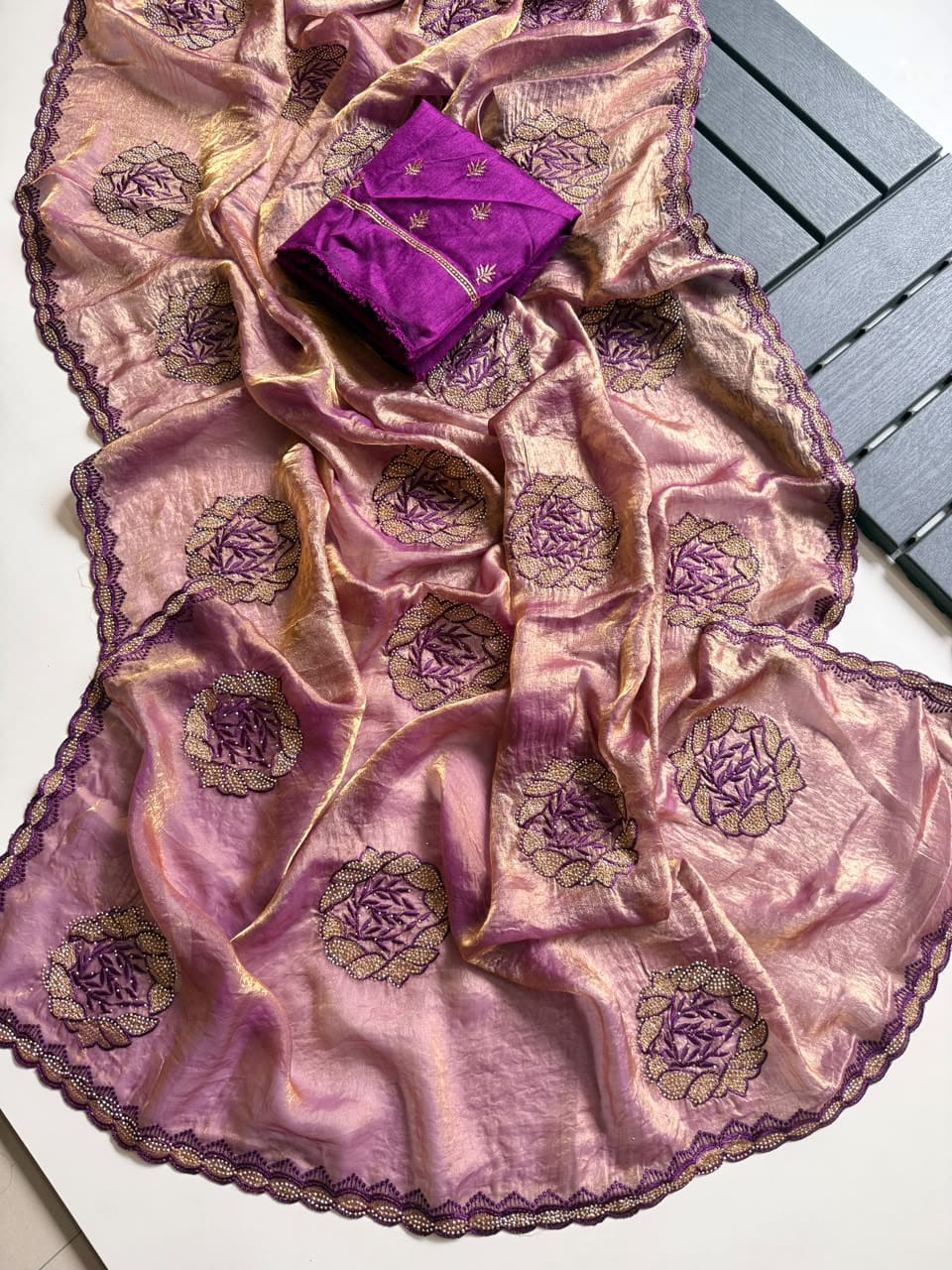 Blush Rose Satin Silk Saree