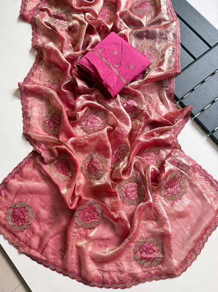 Blush Rose Satin Silk Saree