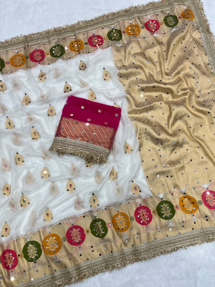 Willow Charm Silk Saree With Mirror Work