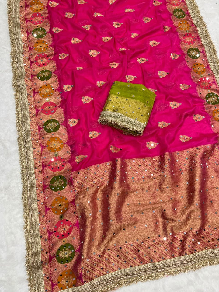 Willow Charm Silk Saree With Mirror Work