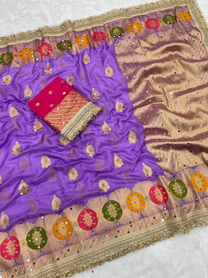 Willow Charm Silk Saree With Mirror Work