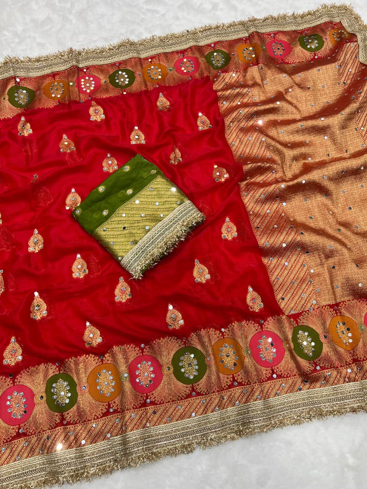 Willow Charm Silk Saree With Mirror Work
