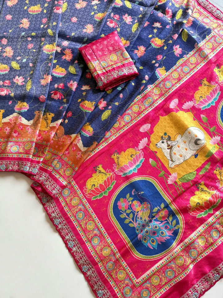 ✨ Madhabh Maya Premium Soft Dola Crepe Kalamkari Silk Saree ✨