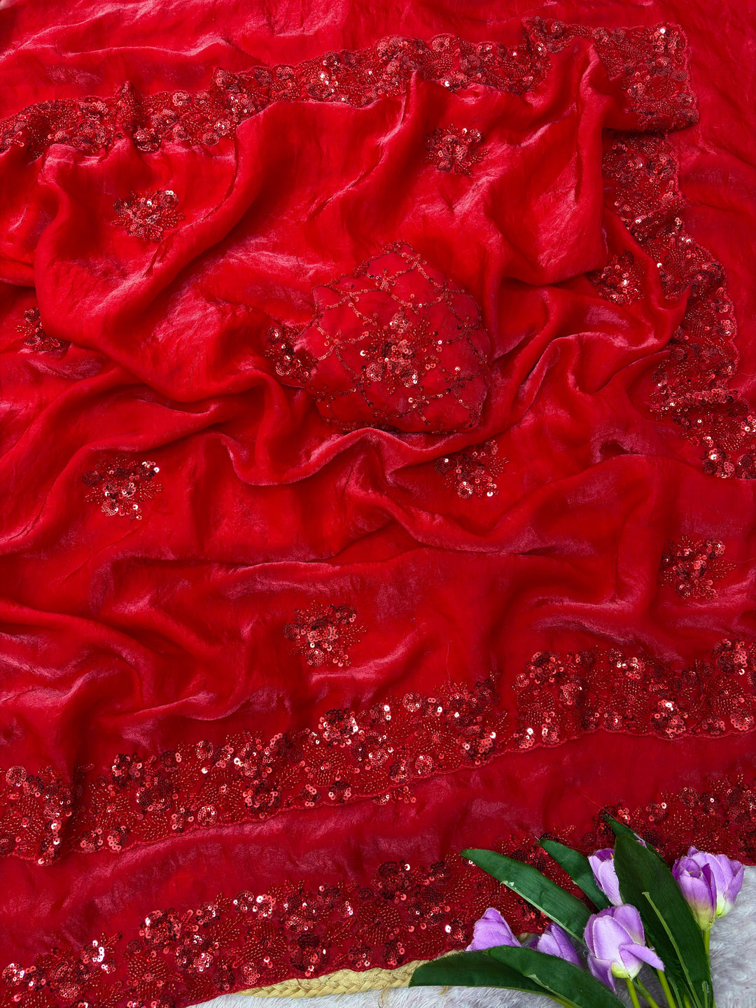 Raktima – Red Fendy Satin Silk Saree with Sequin & Beadwork