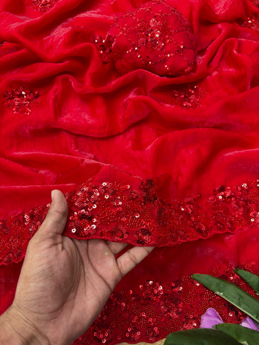 Raktima – Red Fendy Satin Silk Saree with Sequin & Beadwork