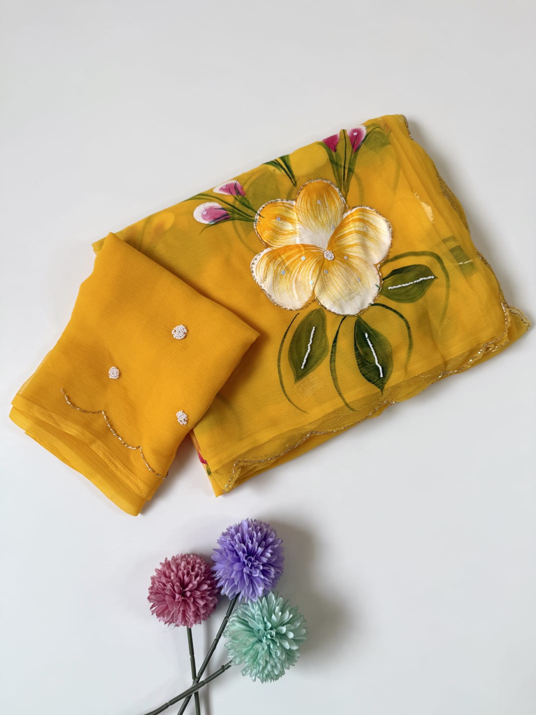 Flowers for Her Soul – Chiffon Handwork Saree with Khatli Work