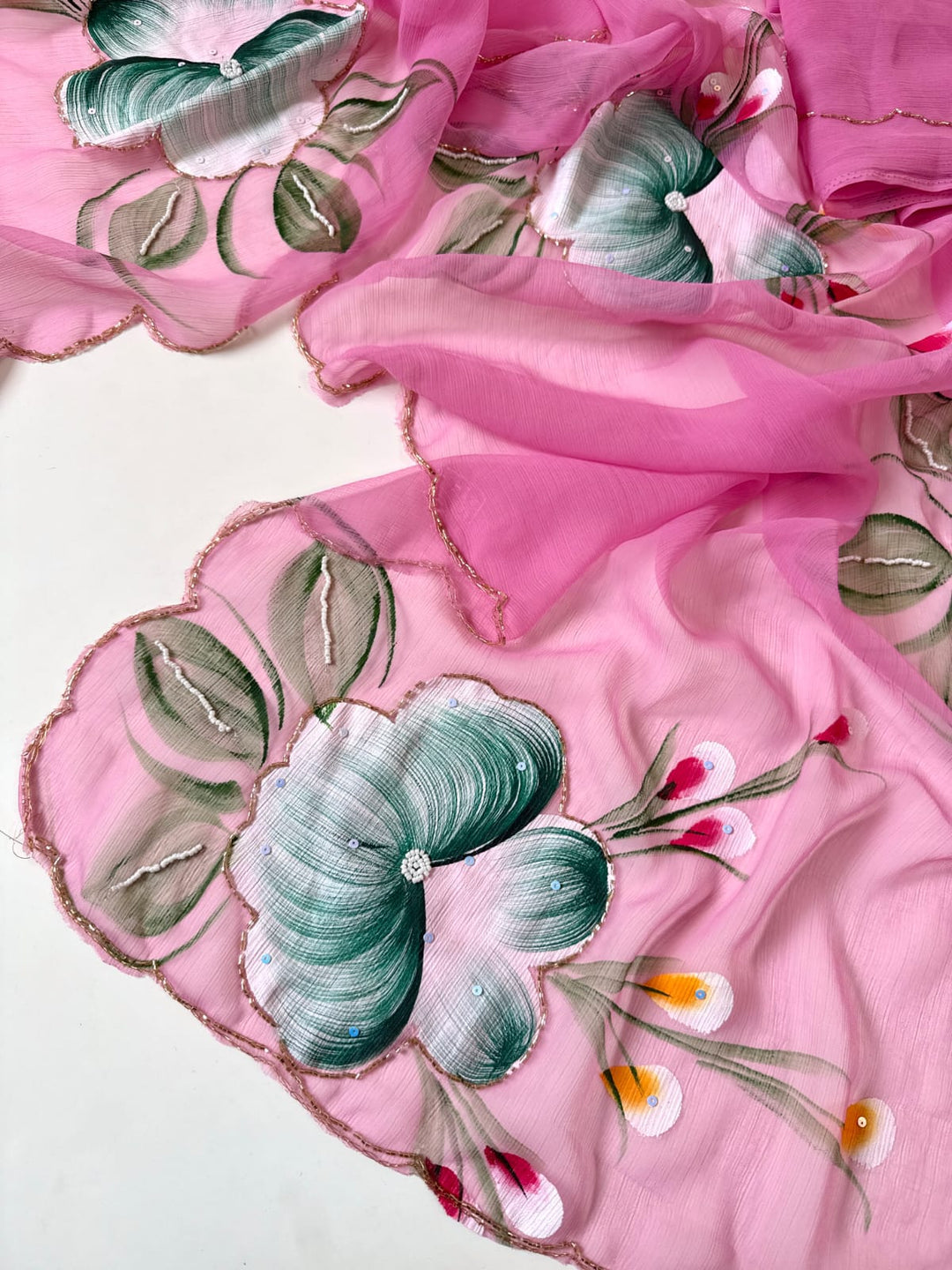 Flowers for Her Soul – Chiffon Handwork Saree with Khatli Work