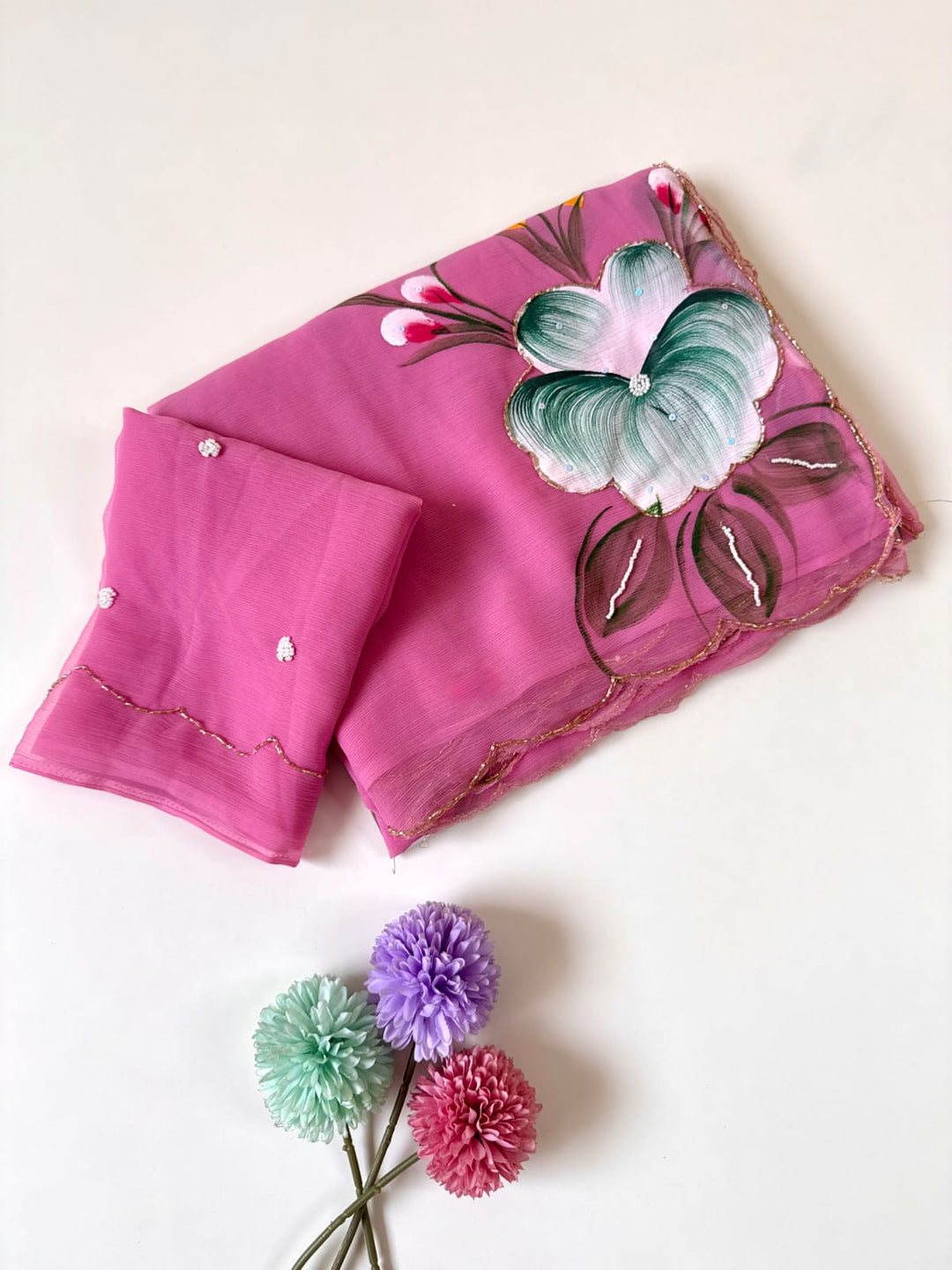Flowers for Her Soul – Chiffon Handwork Saree with Khatli Work