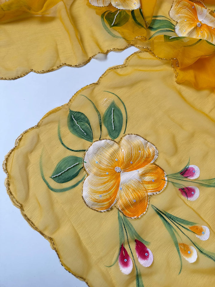 Flowers for Her Soul – Chiffon Handwork Saree with Khatli Work
