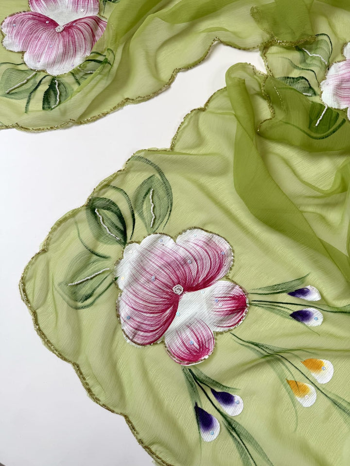 Flowers for Her Soul – Chiffon Handwork Saree with Khatli Work