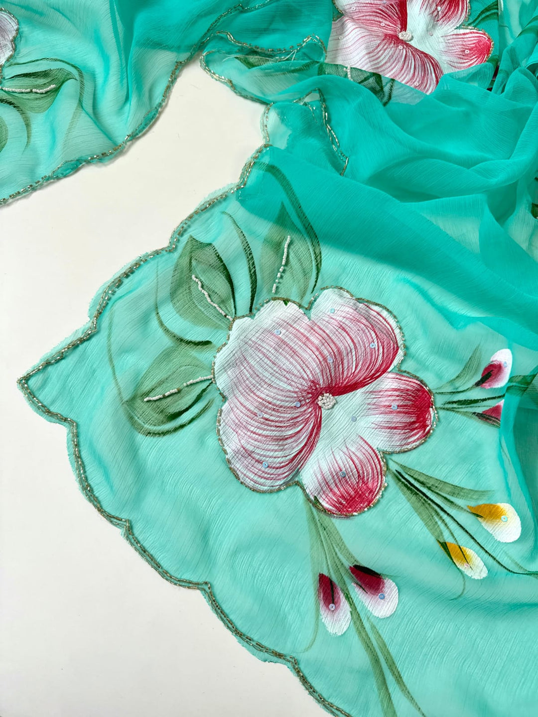 Flowers for Her Soul – Chiffon Handwork Saree with Khatli Work