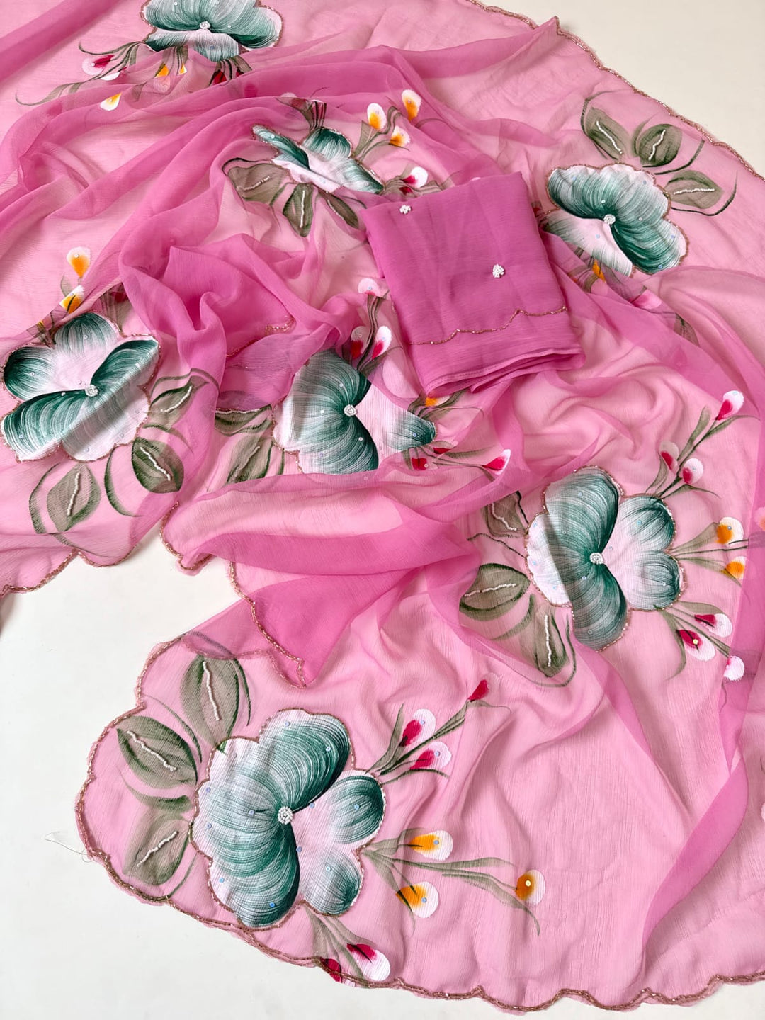 Flowers for Her Soul – Chiffon Handwork Saree with Khatli Work