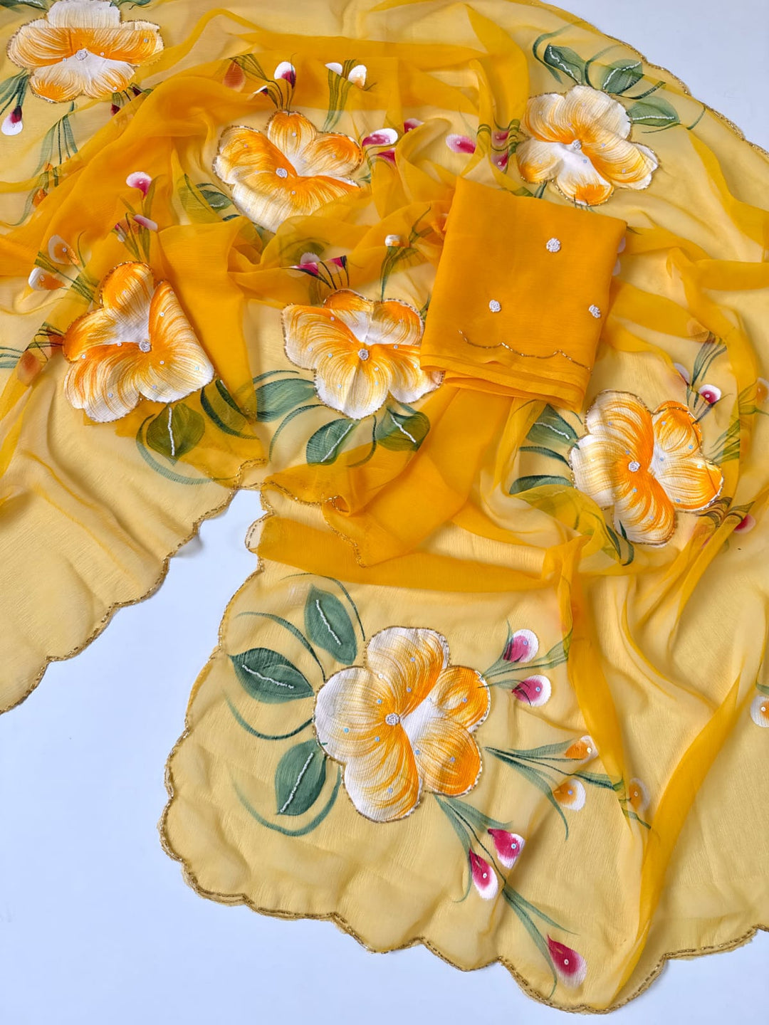 Flowers for Her Soul – Chiffon Handwork Saree with Khatli Work