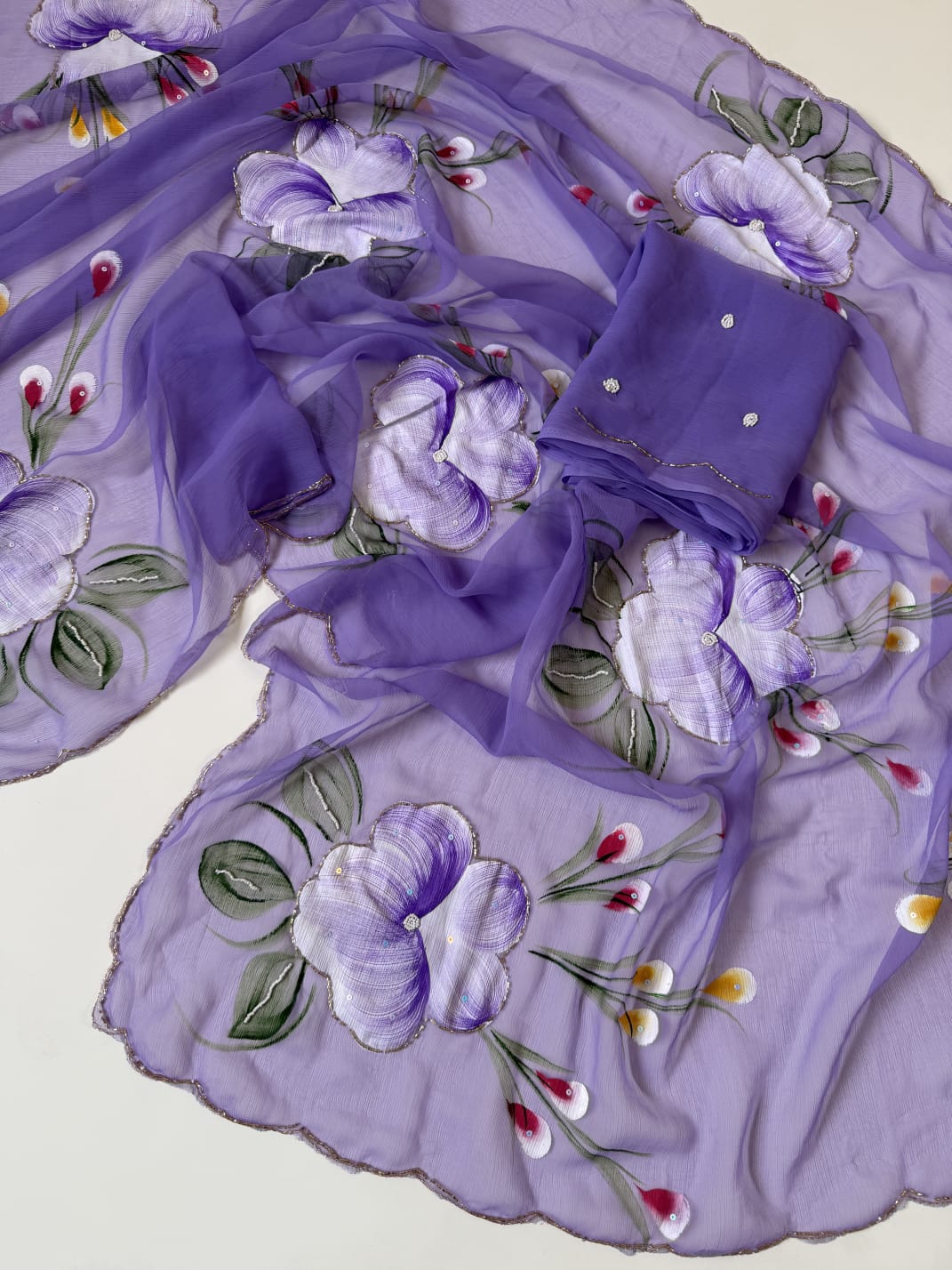 Flowers for Her Soul – Chiffon Handwork Saree with Khatli Work