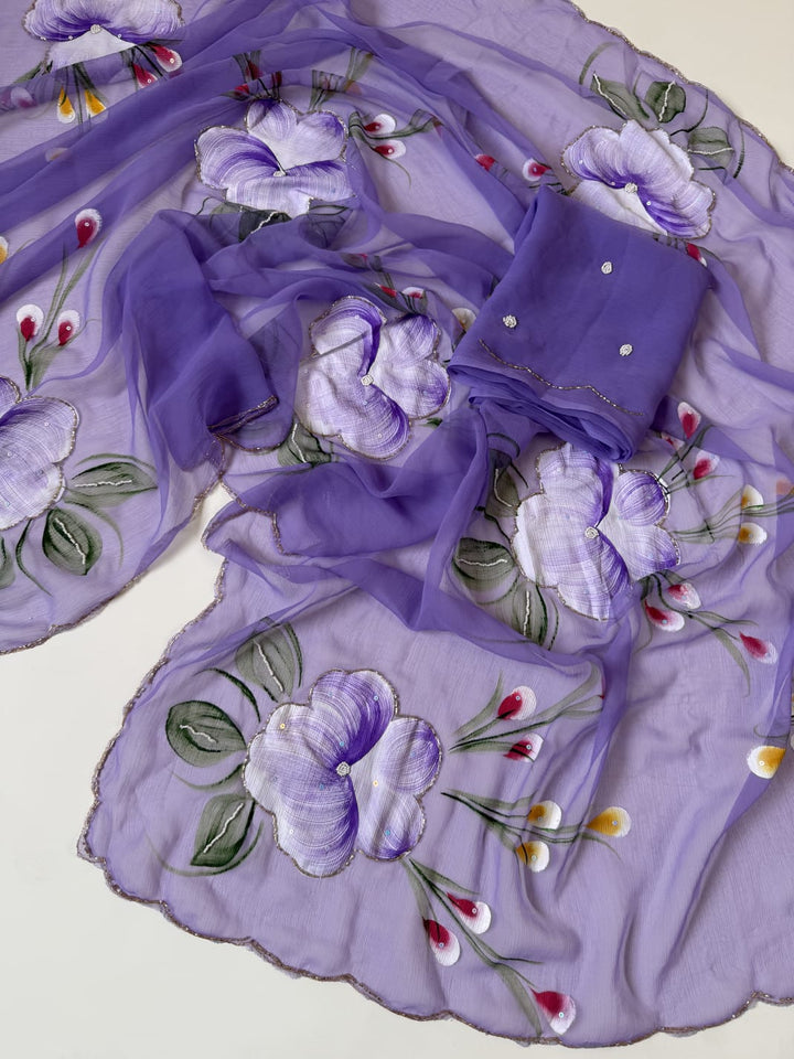 Flowers for Her Soul – Chiffon Handwork Saree with Khatli Work