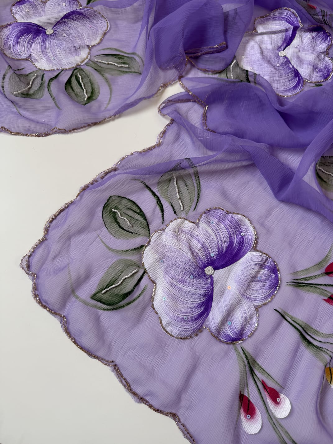 Flowers for Her Soul – Chiffon Handwork Saree with Khatli Work
