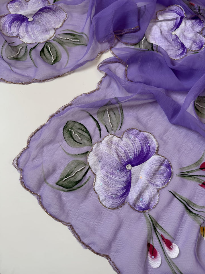 Flowers for Her Soul – Chiffon Handwork Saree with Khatli Work