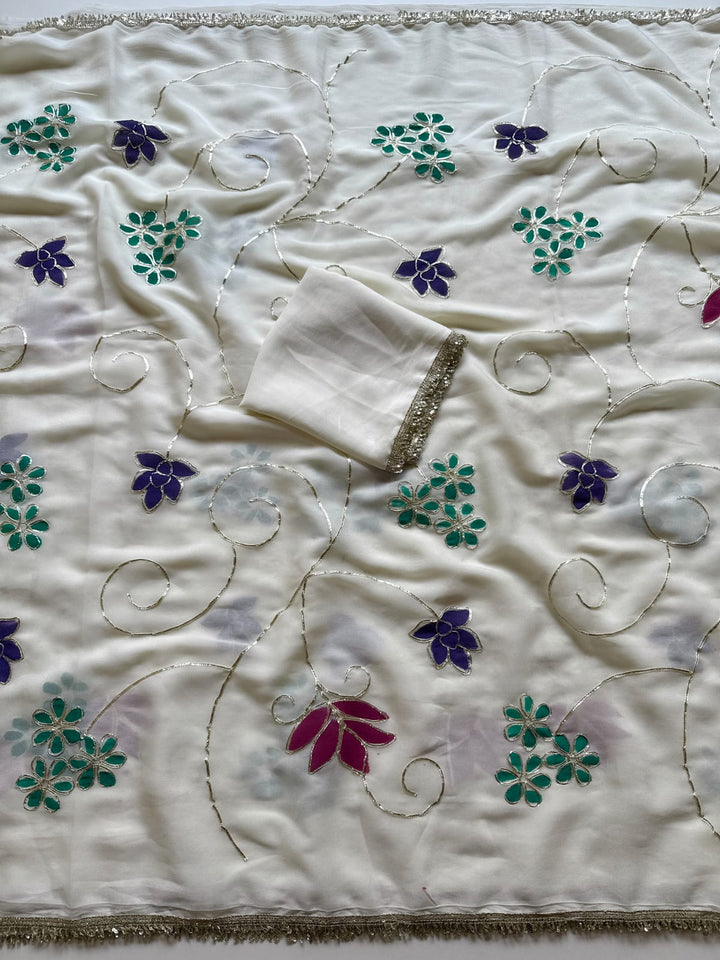 Chandni Georgette  Handprint Saree