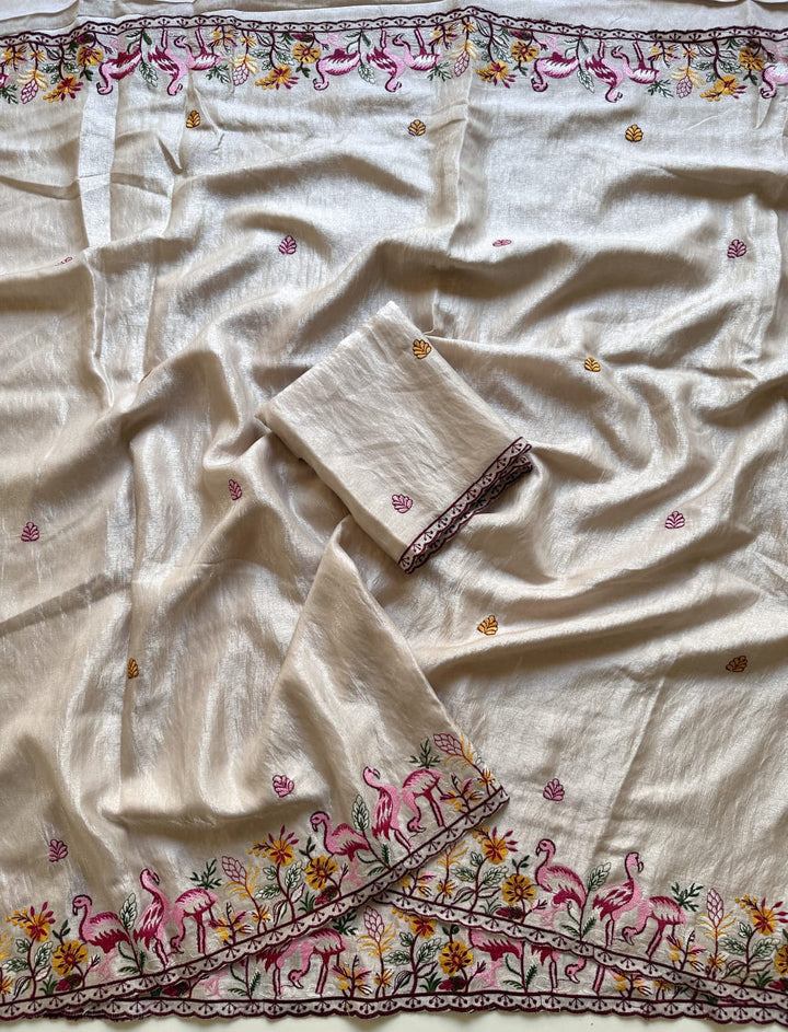Symphony of Feathers Satin Silk Saree