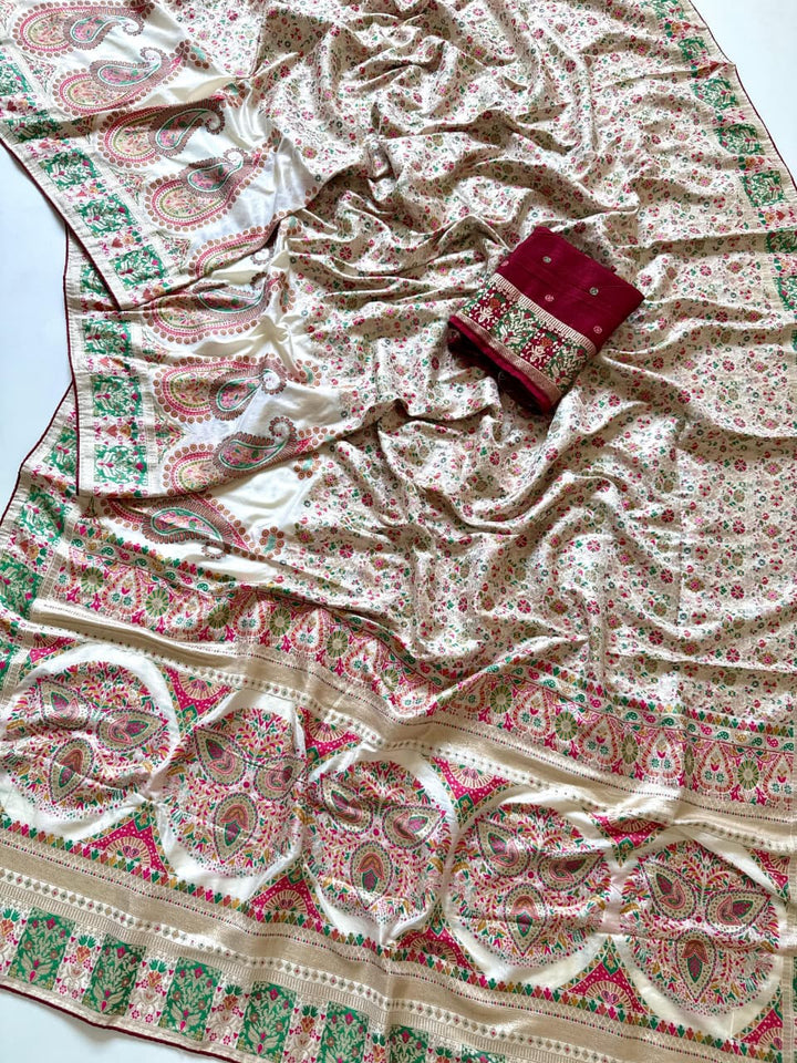 Say Less Pashmina Silk Saree with Kashmiri Work