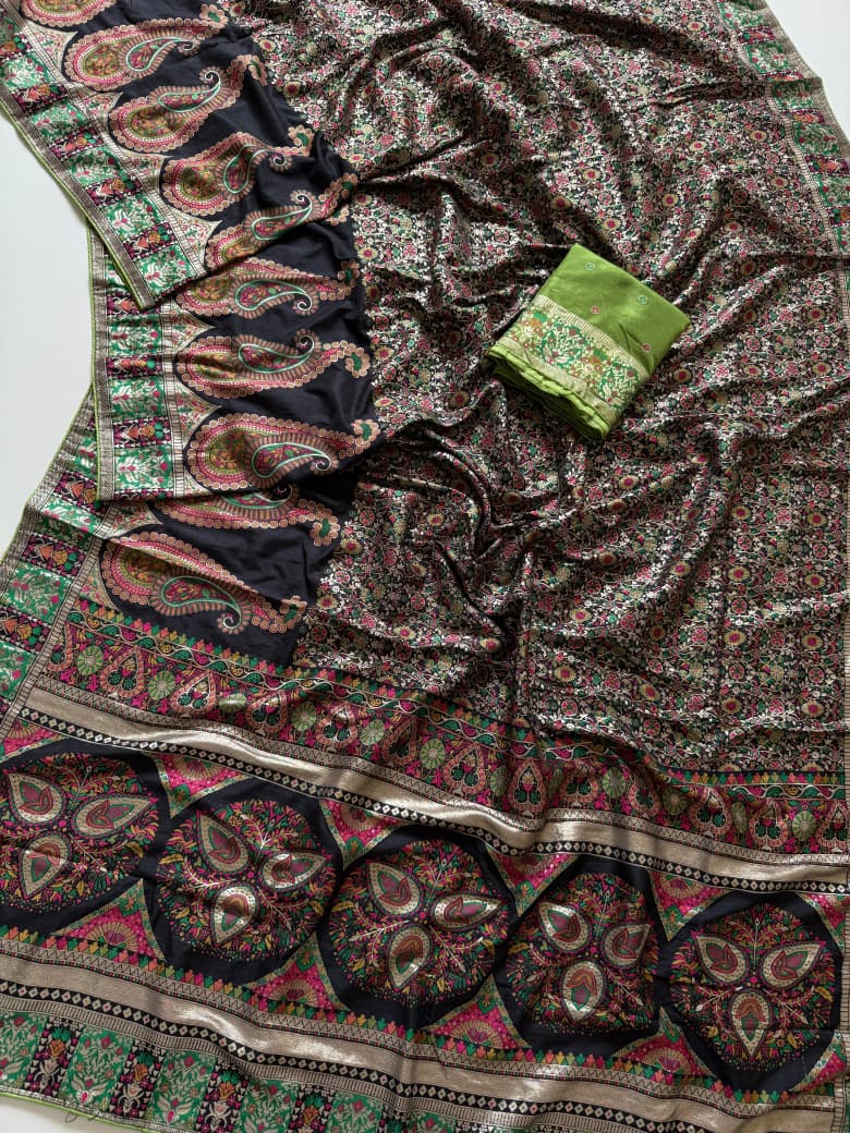 Say Less Pashmina Silk Saree with Kashmiri Work