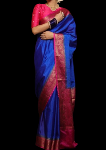 Leave a Little Sparkle - Banarasi Silk Saree(Blue Vibe )