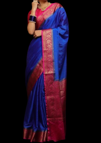 Leave a Little Sparkle - Banarasi Silk Saree(Blue Vibe )