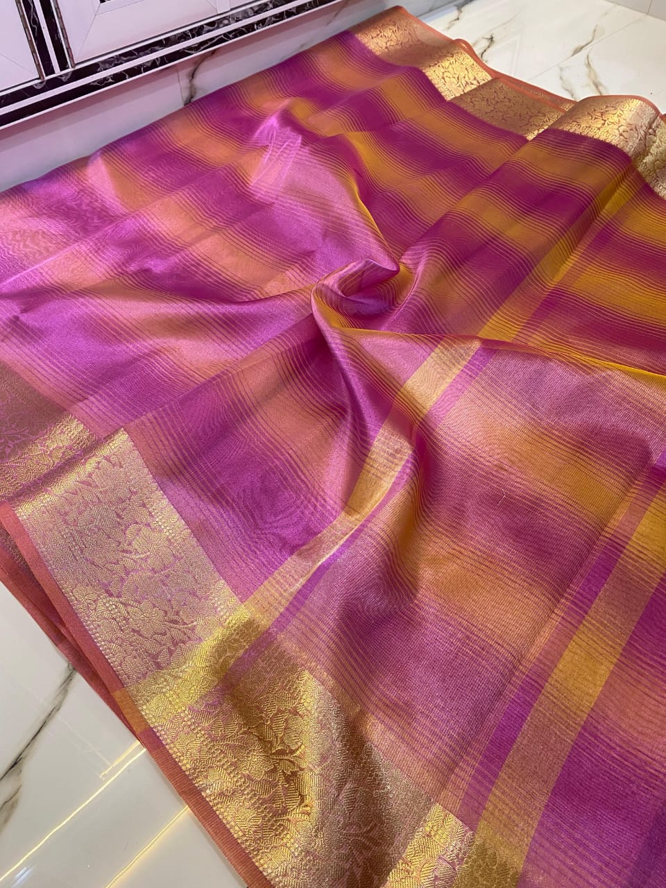 In Search Of You- A Multi Color Trendy Banarasi Tissue Saree