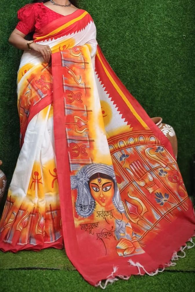 Durgeshnandini-Durga Puja Special Khadi Cotton Saree