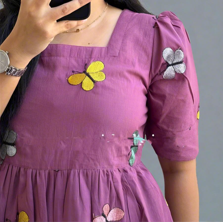 Purple Giggly Cotton Midi Dress