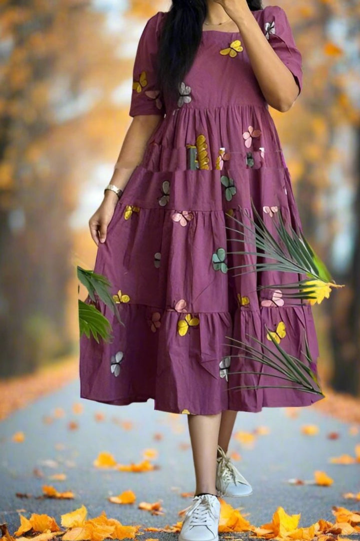 Purple Giggly Cotton Midi Dress