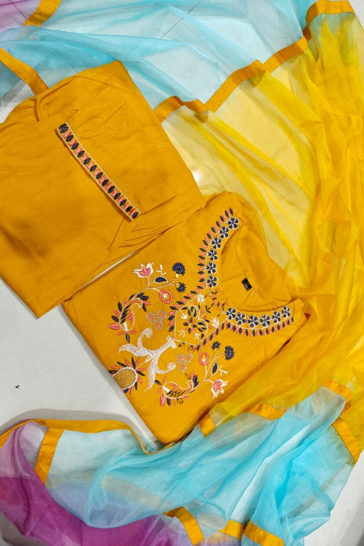 Impressive Yellow Rayon Kurti Set