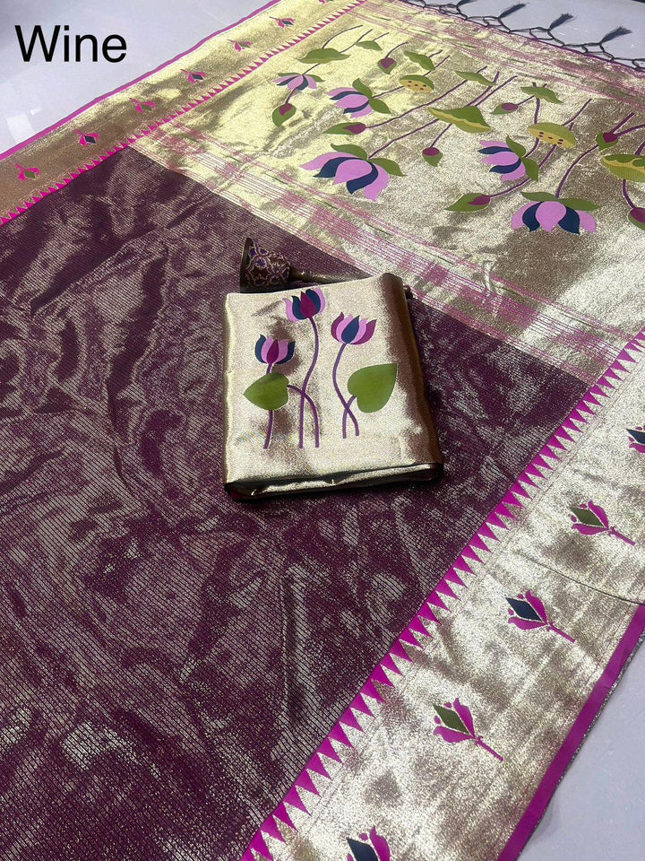 Joy In The Journey Kanjivarum Paithani Wine Silk Saree