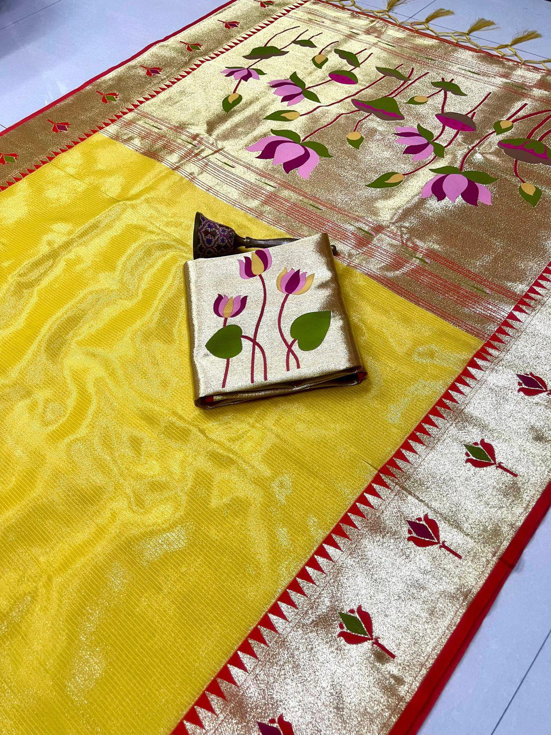 Joy In The Journey Kanjivarum Paithani Yellow Silk Saree