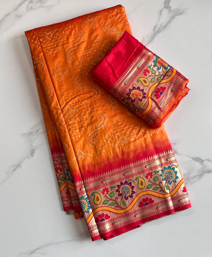 Dance Of Tradition-Paithani Orange Saree