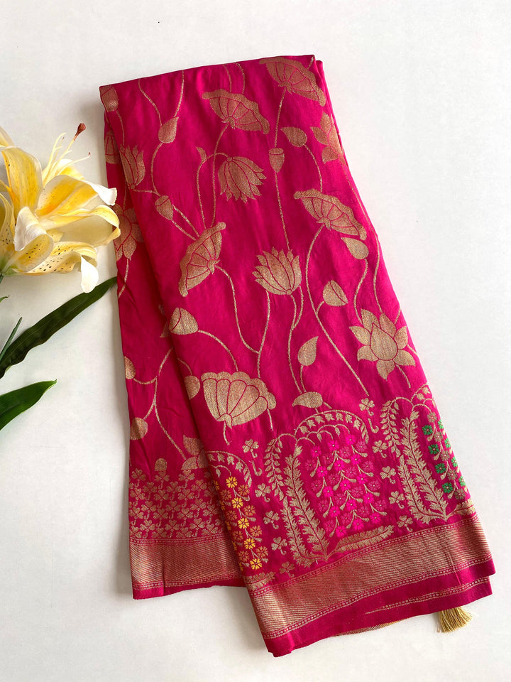 Gleaming Twilight Georgette Rani Pink Silk Saree