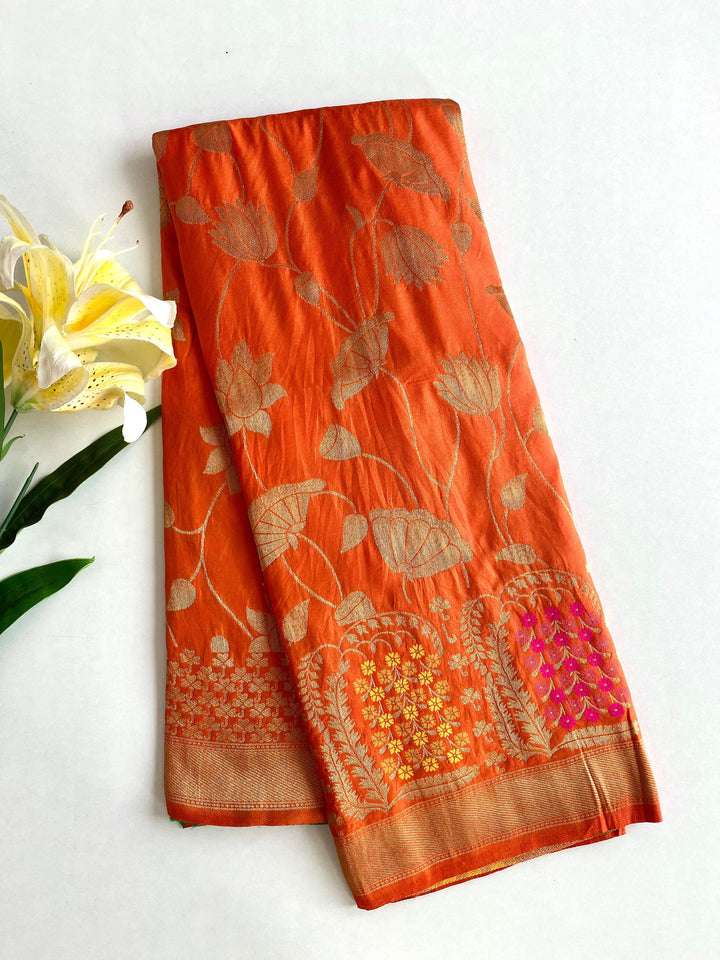 Gleaming Twilight Georgette  Orange Silk Saree