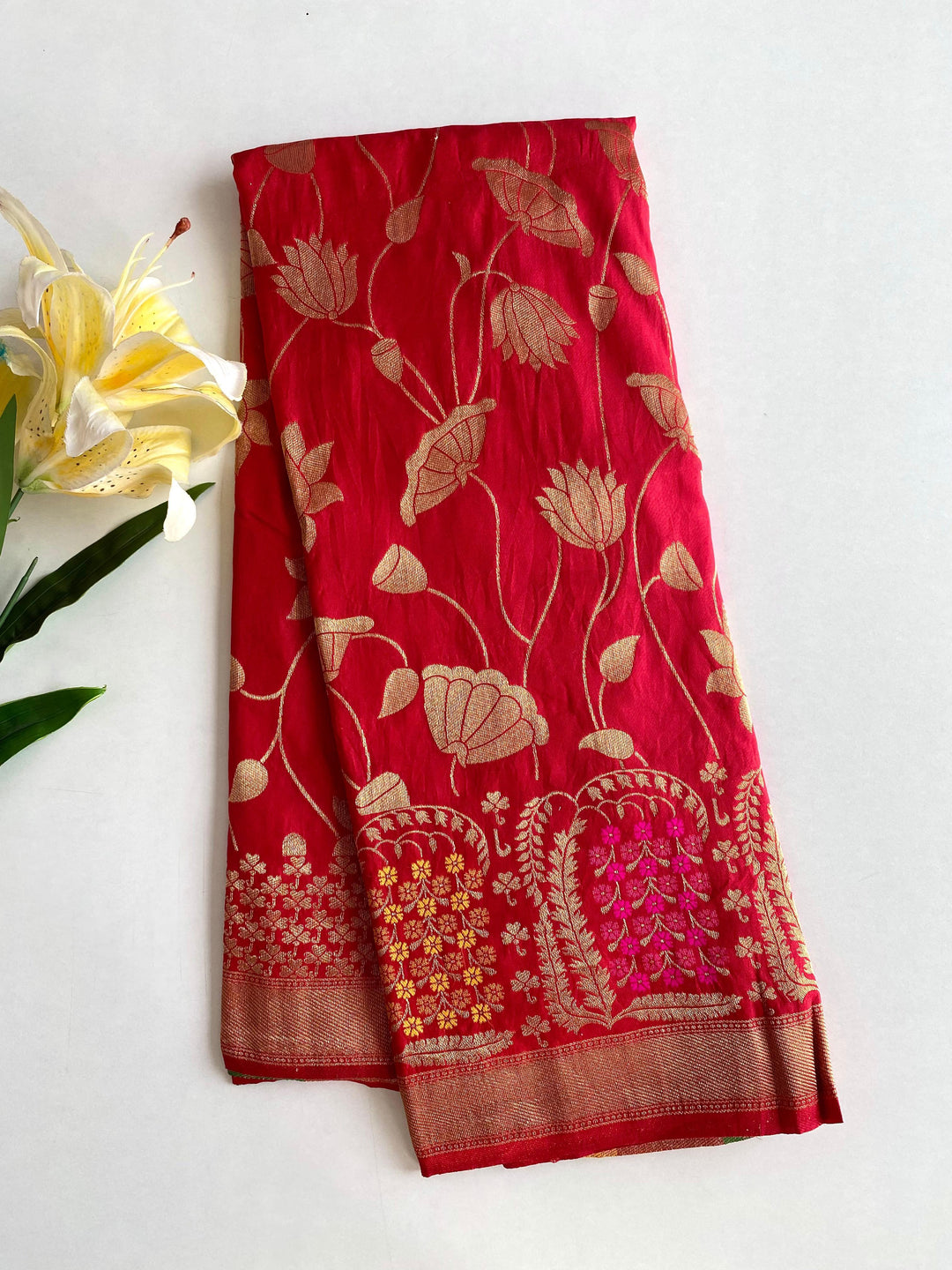 Gleaming Twilight Georgette Red Silk Saree