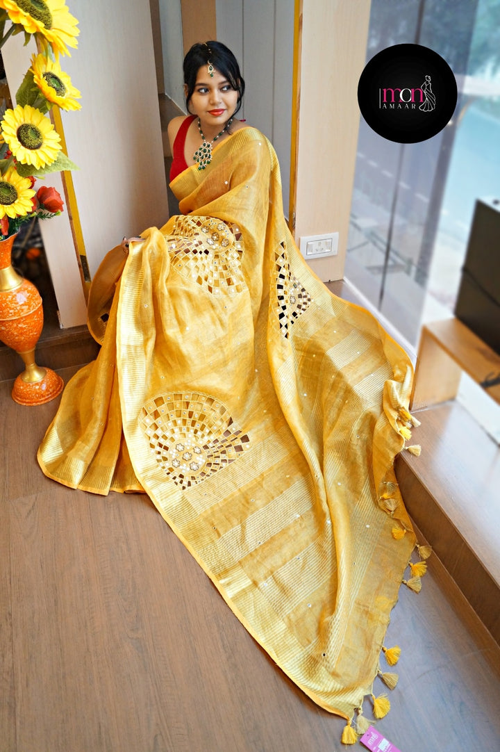 Worth Of A Queen's Crown( Pure Tissue Linen Saree)