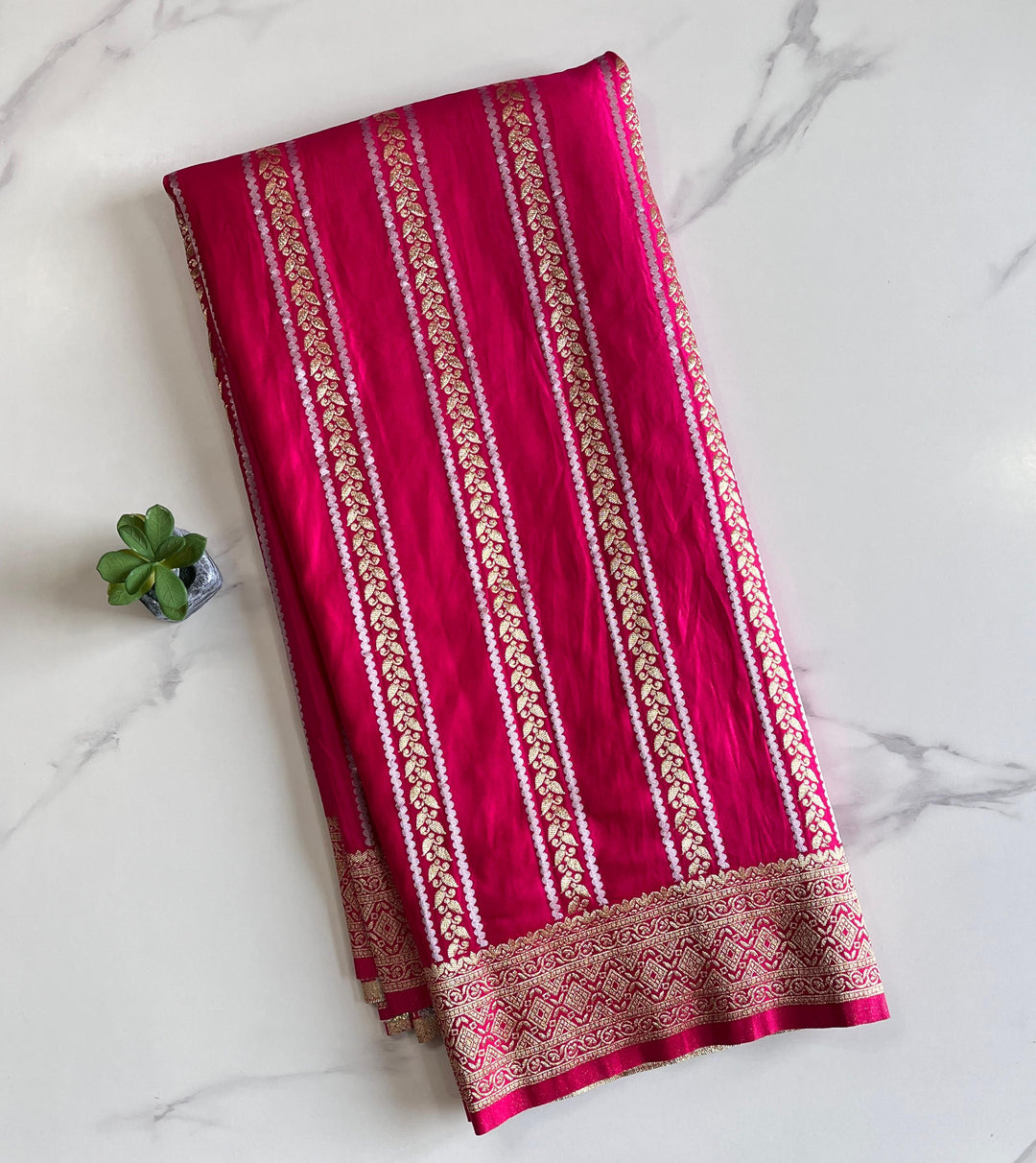 Million Stars Rani Pink Banarasi Satin Silk Saree