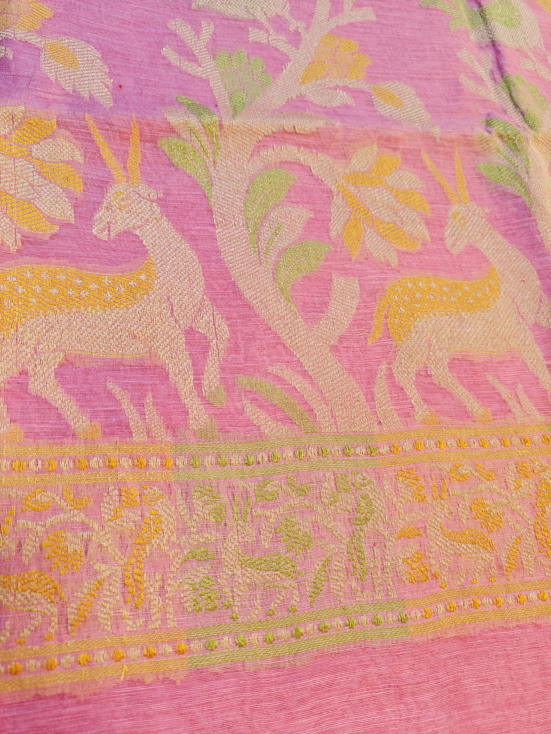 Everlasting Grace -Pure Handwoven Silk Linen Saree(Pink)