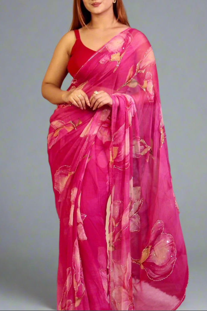 Stories From Breeze [Organza Pink Silk Saree]