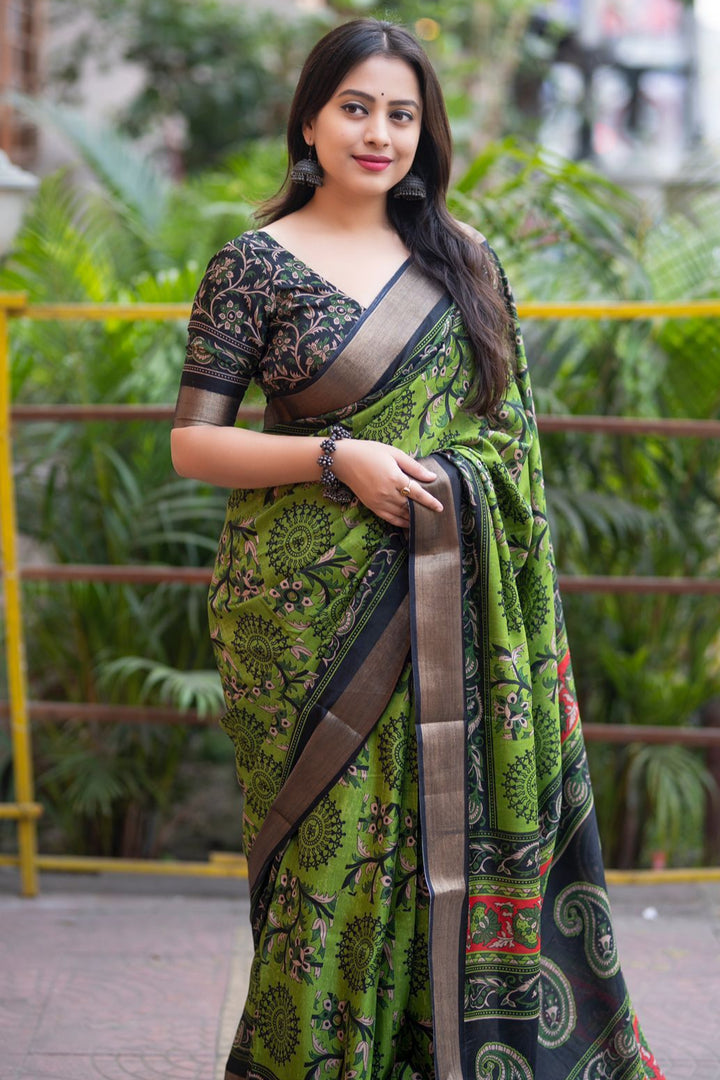 The Only Exception Cotton Crepe Green Saree