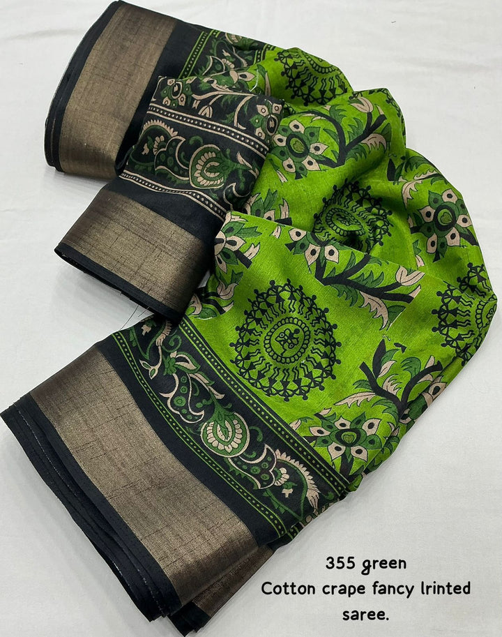 The Only Exception Cotton Crepe Green Saree