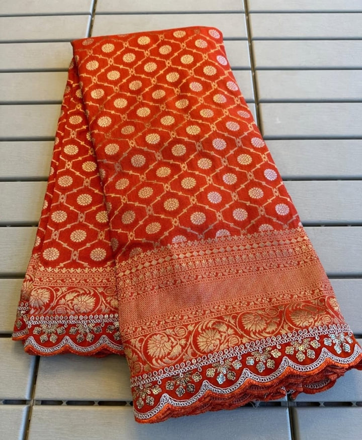 Love Of Lifetime Banarasi Khaddi Crepe Orange Silk Saree