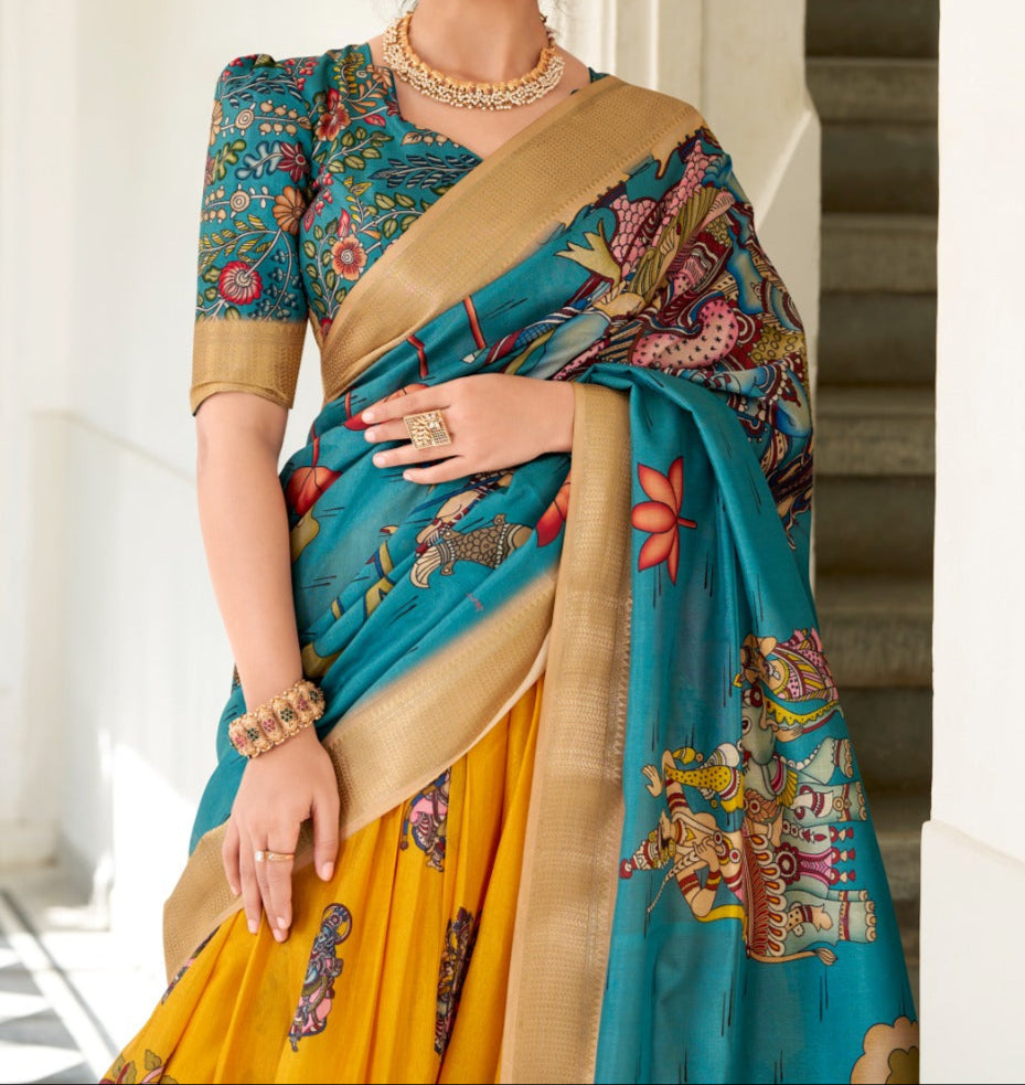 Kalamkari Style Designer Dola Silk Lehenga